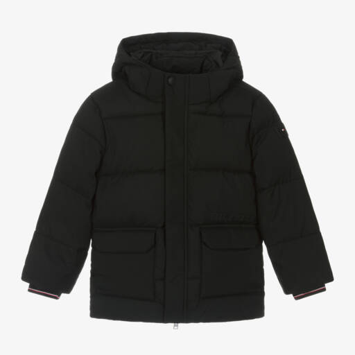Tommy Hilfiger-Boys Long Black Padded Coat | Childrensalon Outlet