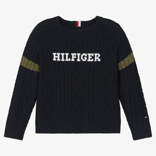 Tommy Hilfiger-Boys Navy Blue Cable Knit Sweater | Childrensalon Outlet