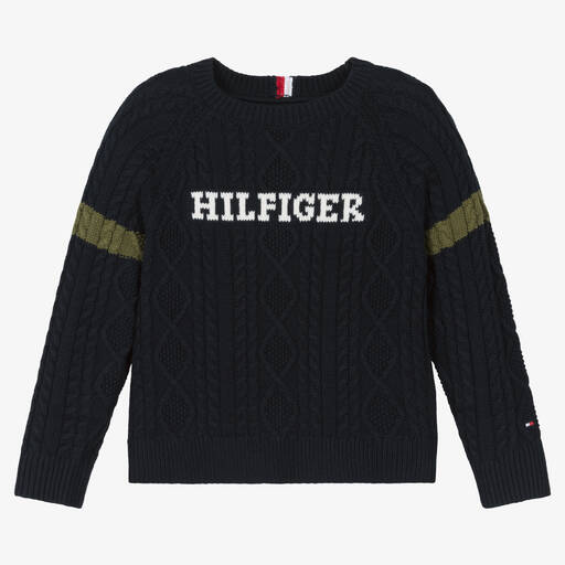 Tommy Hilfiger-بلوفر مزيج قطن عضوي محبوك لون كحلي للأولاد | Childrensalon Outlet