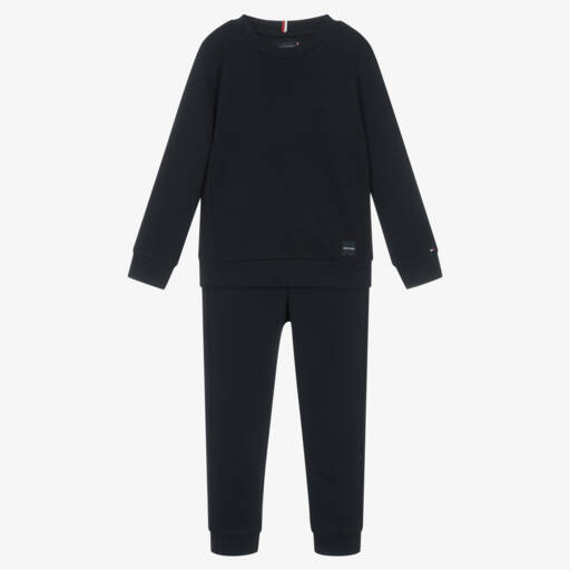 Tommy Hilfiger-Boys Navy Blue Cotton Jersey Tracksuit with Ribbed Detail | Childrensalon Outlet
