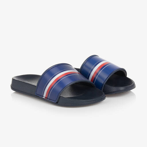 Tommy Hilfiger-Boys Navy Blue Holographic Logo Sliders | Childrensalon Outlet