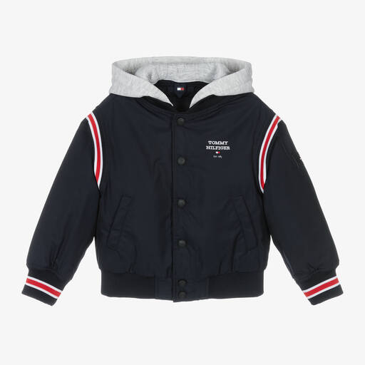 Tommy Hilfiger-Boys Navy Blue Hooded Bomber Jacket | Childrensalon Outlet