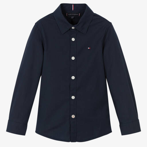 Tommy Hilfiger-Boys Navy Blue Organic Cotton Shirt | Childrensalon Outlet