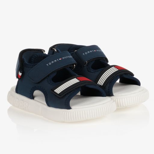 Tommy Hilfiger-صندل بشريط لاصق جلد شامواه لون كحلي للأولاد | Childrensalon Outlet