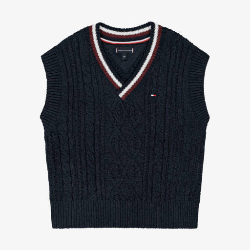 Tommy Hilfiger-بلوفر بدون أكمام محبوك كابل لون كحلي للأولاد | Childrensalon Outlet