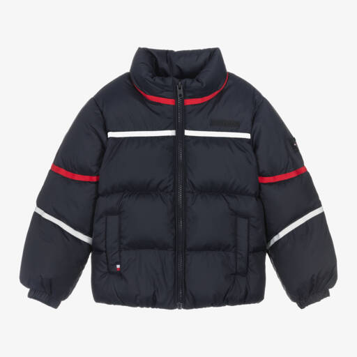 Tommy Hilfiger-Boys Navy Striped Puffer Coat | Childrensalon Outlet