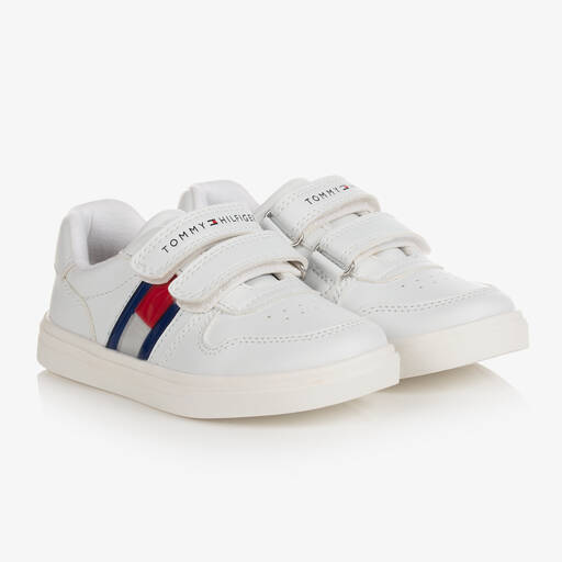 Tommy Hilfiger-Boys White Faux Leather Logo Trainers | Childrensalon Outlet