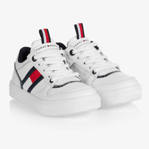 Tommy Hilfiger-Boys White Faux Leather Trainers | Childrensalon Outlet