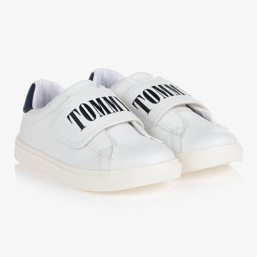 Tommy Hilfiger-Boys White Faux Leather Trainers | Childrensalon Outlet