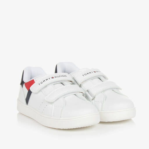 Tommy Hilfiger-Boys White Faux Leather Velcro Trainers | Childrensalon Outlet