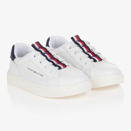 Tommy Hilfiger-Boys White Logo Tape Trainers | Childrensalon Outlet