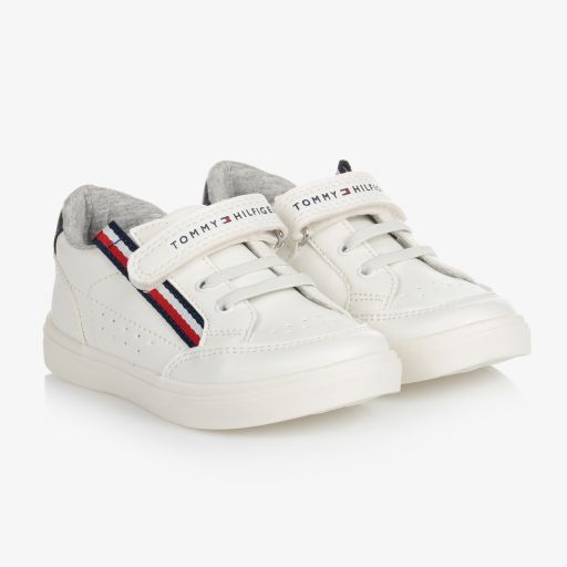 Tommy Hilfiger-حذاء ترينرز جلد صناعي لون أبيض للأولاد | Childrensalon Outlet