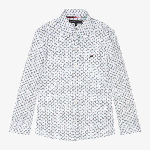 Tommy Hilfiger-Boys White Monogram Print Cotton Shirt | Childrensalon Outlet