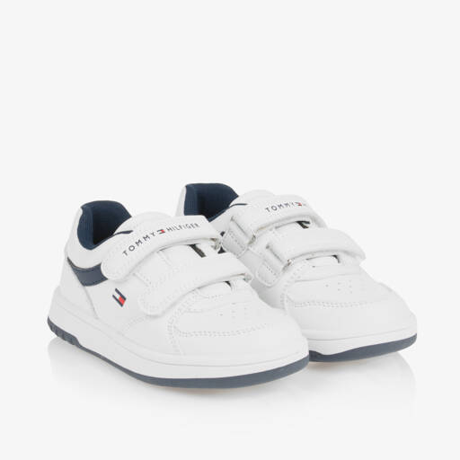 Tommy Hilfiger-Boys White Velcro Faux Leather Trainers | Childrensalon Outlet