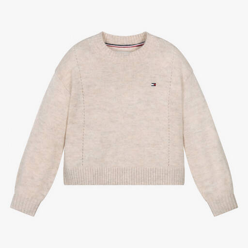 Tommy Hilfiger-Girls Beige Embroidered Wool Sweater | Childrensalon Outlet