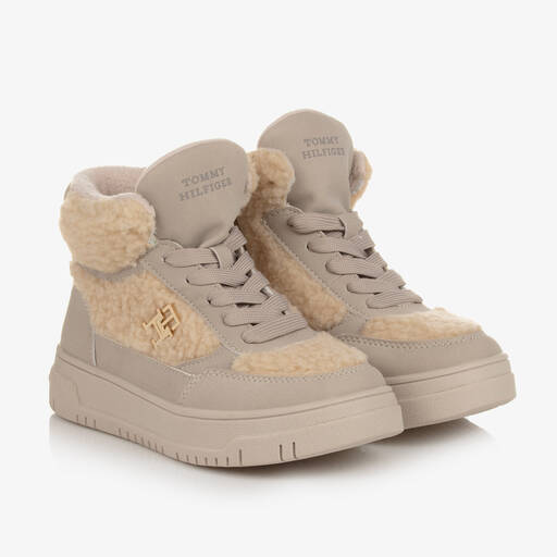 Tommy Hilfiger-Girls Beige Sherpa Monogram Trainers | Childrensalon Outlet