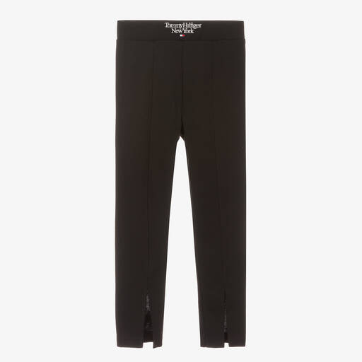 Tommy Hilfiger-Girls Black Cotton Split Leg Leggings | Childrensalon Outlet