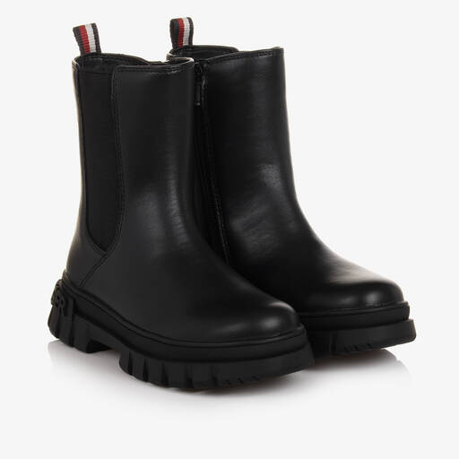 Tommy Hilfiger-Girls Black Faux Leather Chelsea Boots  | Childrensalon Outlet