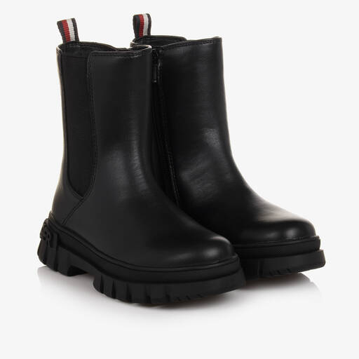 Tommy Hilfiger-Schwarze Kunstleder-Chelsea-Boots  | Childrensalon Outlet