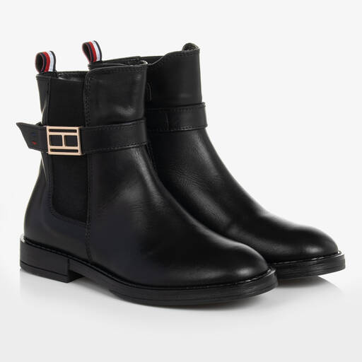 Tommy Hilfiger-Girls Black Leather Boots | Childrensalon Outlet
