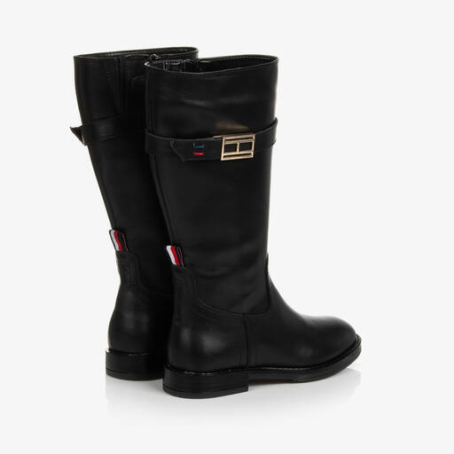 Tommy Hilfiger-Girls Black Leather Boots | Childrensalon Outlet