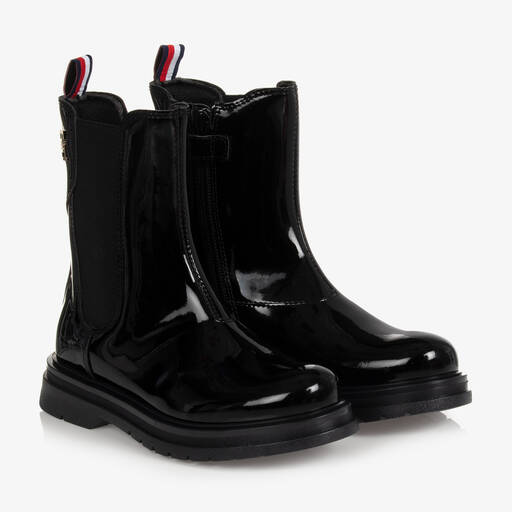 Tommy Hilfiger-Girls Black Patent Boots | Childrensalon Outlet