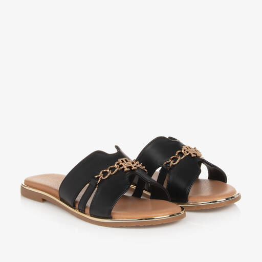 Tommy Hilfiger-Girls Black TH Monogram Sliders | Childrensalon Outlet