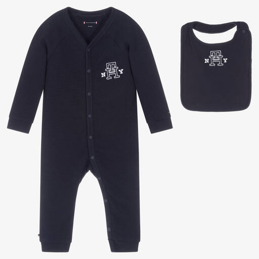 Tommy Hilfiger-Girls Blue Cotton Babysuit & Bib Set | Childrensalon Outlet