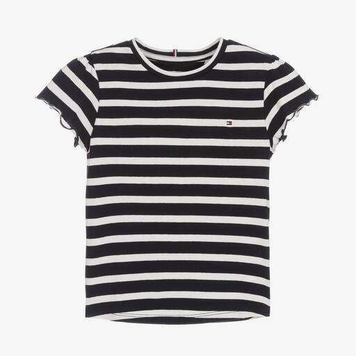 Tommy Hilfiger-Girls Blue Cotton Breton Stripe T-Shirt | Childrensalon Outlet