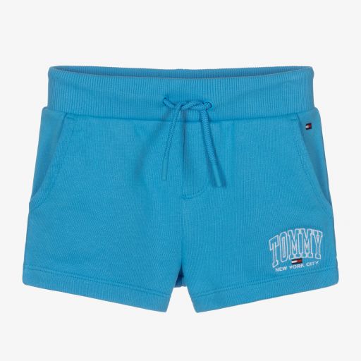 Tommy Hilfiger-Girls Blue Cotton Logo Shorts  | Childrensalon Outlet
