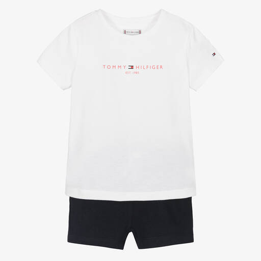 Tommy Hilfiger-Girls Blue Cotton Logo Shorts Set | Childrensalon Outlet