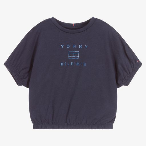 Tommy Hilfiger-Синяя хлопковая футболка для девочек | Childrensalon Outlet
