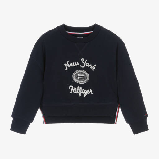 Tommy Hilfiger-Girls Blue Embroidered Cotton Jumper | Childrensalon Outlet