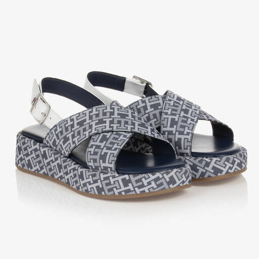 Tommy Hilfiger-Blaue Stoff-Wedges mit Kreuzriemen | Childrensalon Outlet