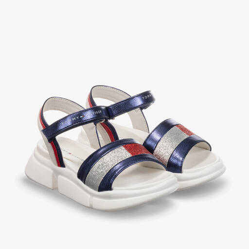 Tommy Hilfiger-Girls Blue Glitter Sandals | Childrensalon Outlet