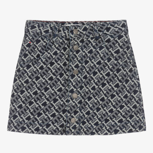 Tommy Hilfiger-Girls Blue Monogram Denim Skirt | Childrensalon Outlet