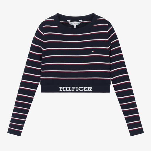 Tommy Hilfiger-Girls Blue & Red Stripe Cropped Sweater | Childrensalon Outlet
