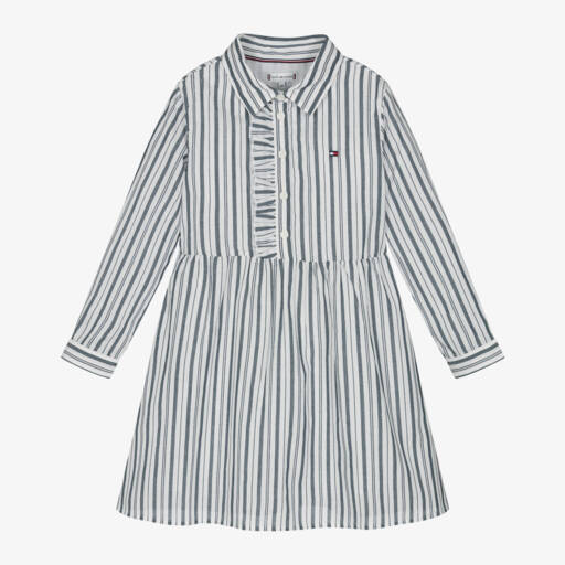 Tommy Hilfiger-Girls Blue Striped Cotton Dress | Childrensalon Outlet