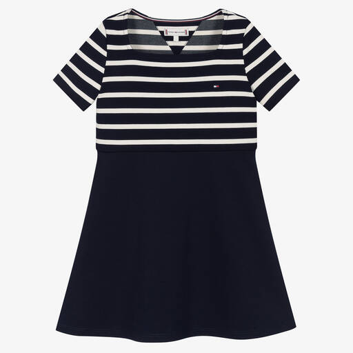 Tommy Hilfiger-فستان قطن جيرسي مقلم لون كحلي وأبيض | Childrensalon Outlet