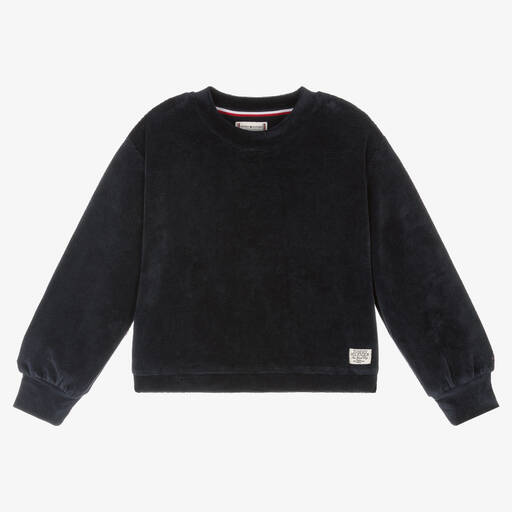 Tommy Hilfiger-Girls Blue Velour Sweatshirt | Childrensalon Outlet