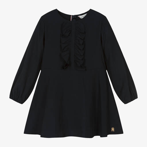 Tommy Hilfiger-Синее платье из вискозы с рюшами для девочек | Childrensalon Outlet