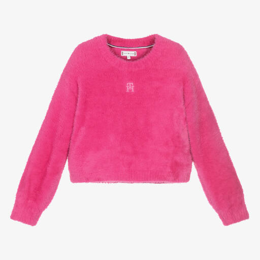 Tommy Hilfiger-Girls Bright Pink Fluffy Monogram Sweater | Childrensalon Outlet