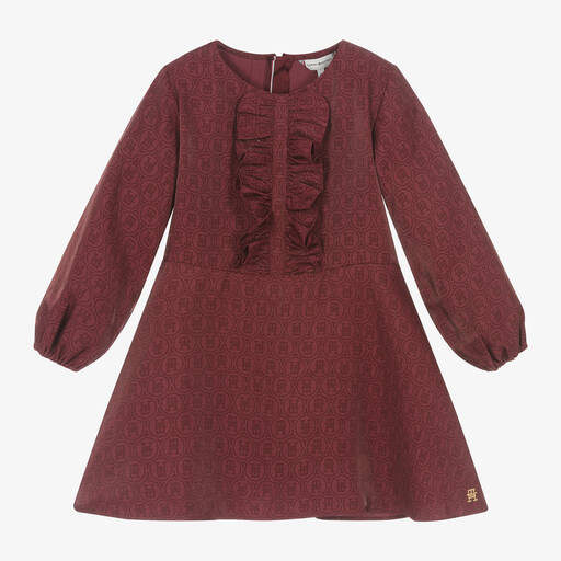 Tommy Hilfiger-Бордовое атласное платье с оборками для девочек | Childrensalon Outlet