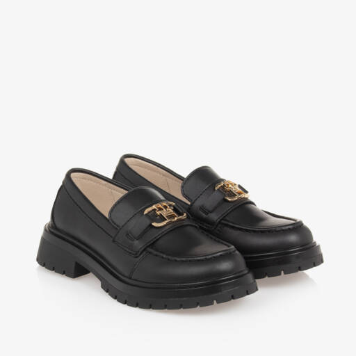 Tommy Hilfiger-Girls Classic Black Loafers | Childrensalon Outlet