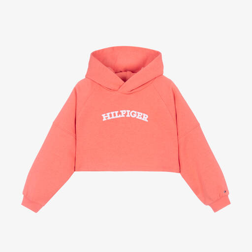 Tommy Hilfiger-توب هودي كروب قطن لون زهري مرجاني للبنات | Childrensalon Outlet