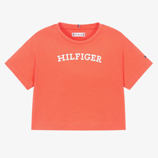 Tommy Hilfiger-Girls Coral Pink Cotton T-Shirt | Childrensalon Outlet