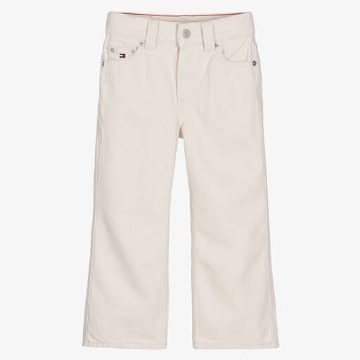 Tommy Hilfiger-جينز بأرجل واسعة تينز بناتي قطن دنيم لون إكرو | Childrensalon Outlet