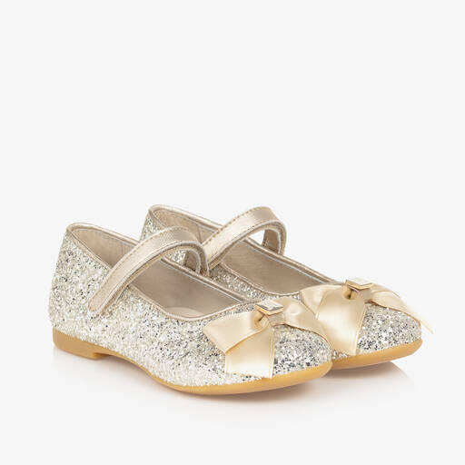 Tommy Hilfiger-Girls Gold Glitter Ballerina Pumps | Childrensalon Outlet
