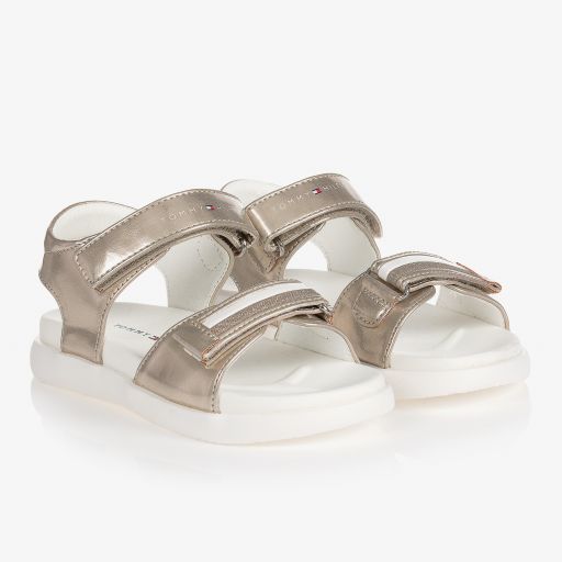 Tommy Hilfiger-Girls Gold & White Sandals | Childrensalon Outlet