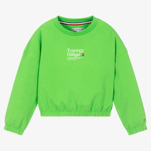 Tommy Hilfiger-Girls Green Cotton Logo Sweatshirt | Childrensalon Outlet